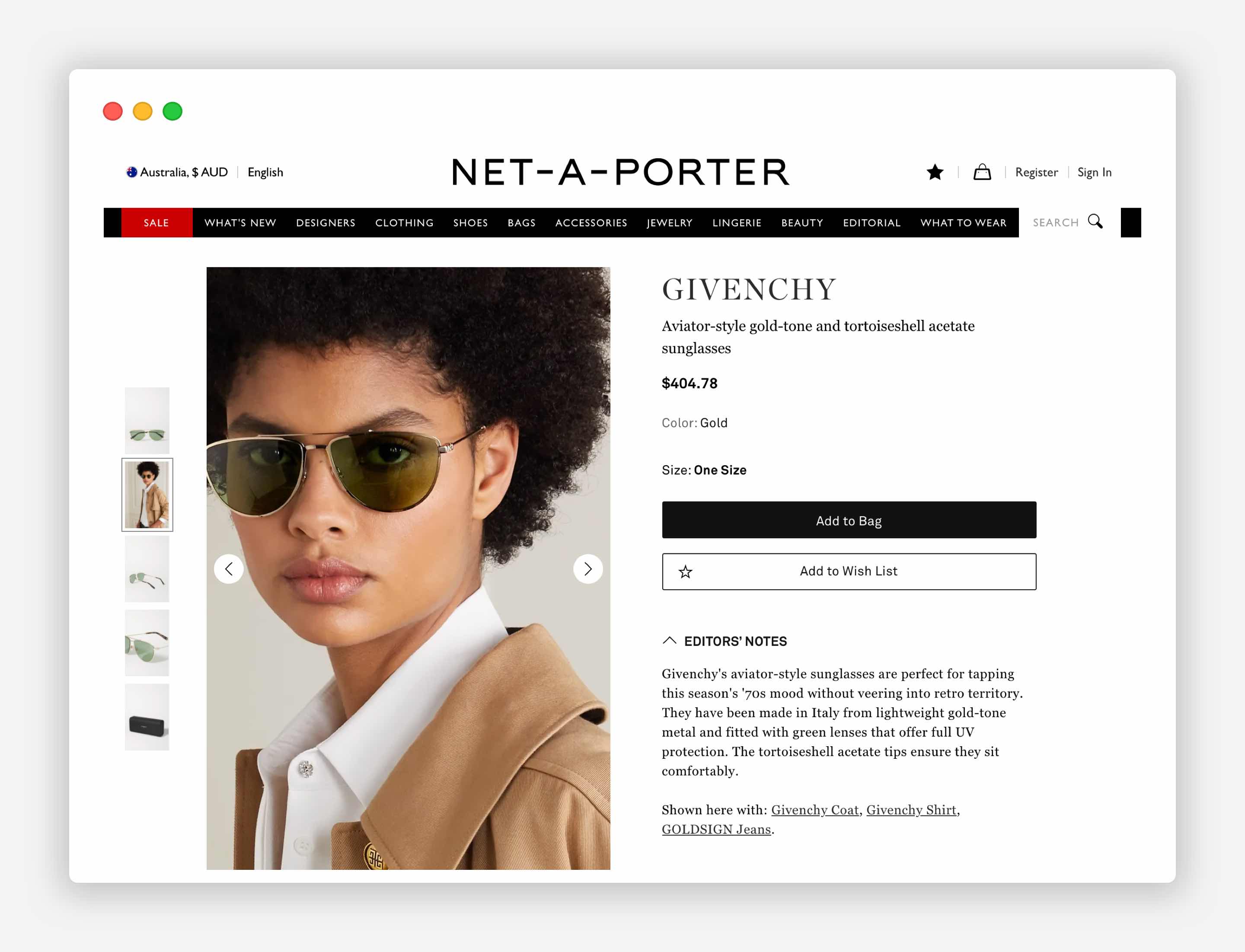 Product image and Product Description on the product page. The Net-a-porter example