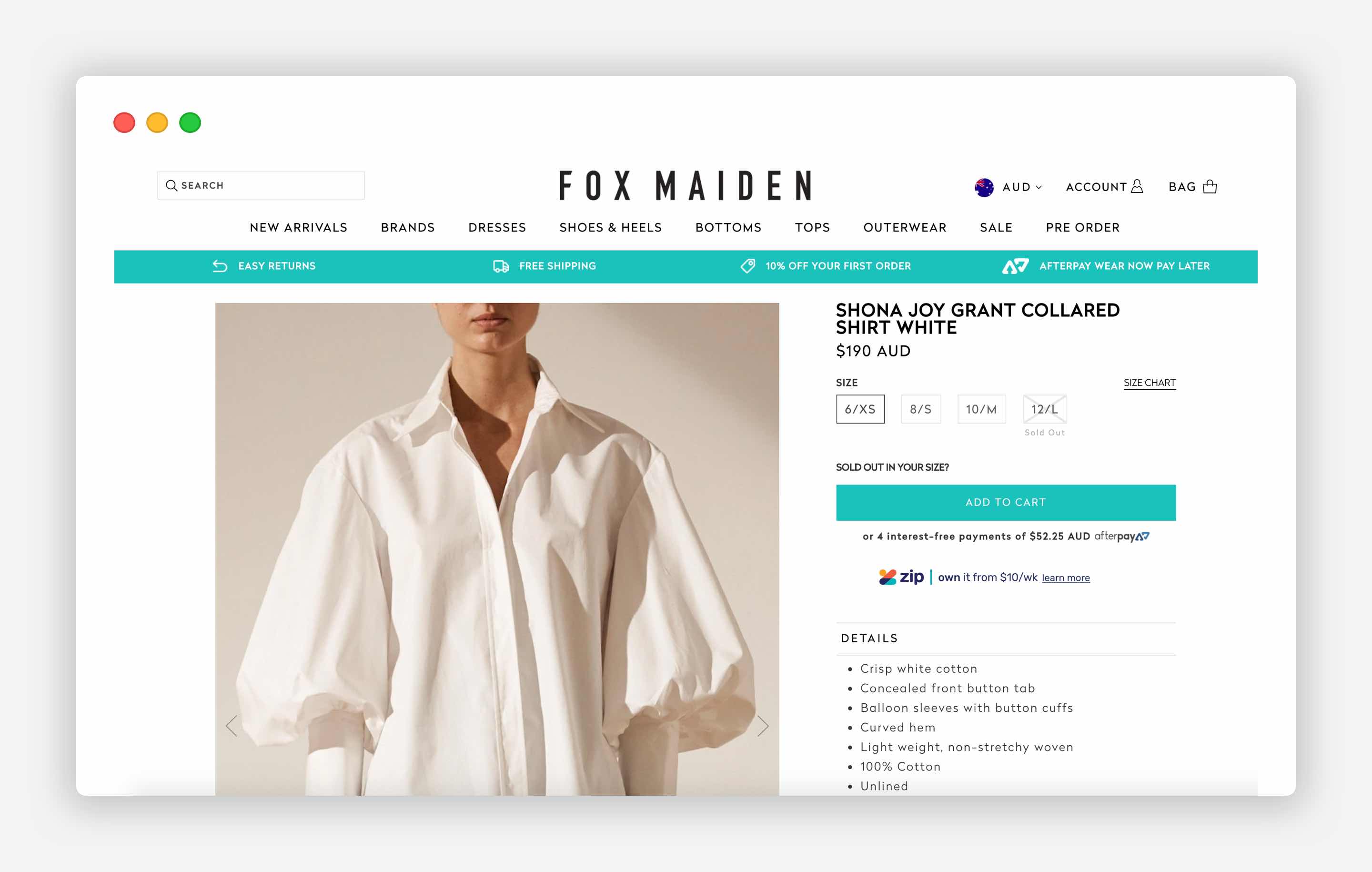 Returns and Refunds deatils on the product page. The Fox Maiden example