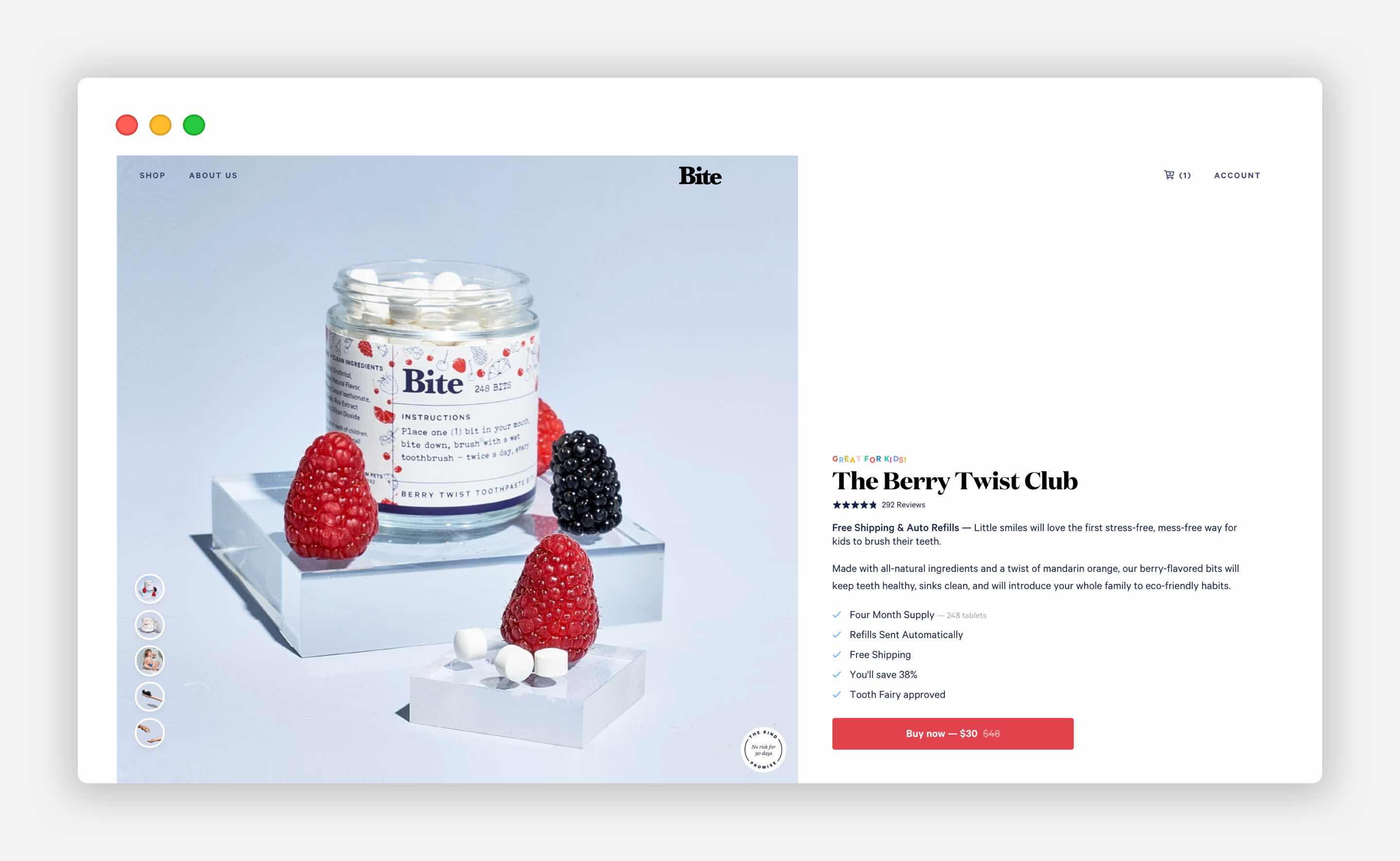 Product image on the product page. The Berry Twist Club by Bite example