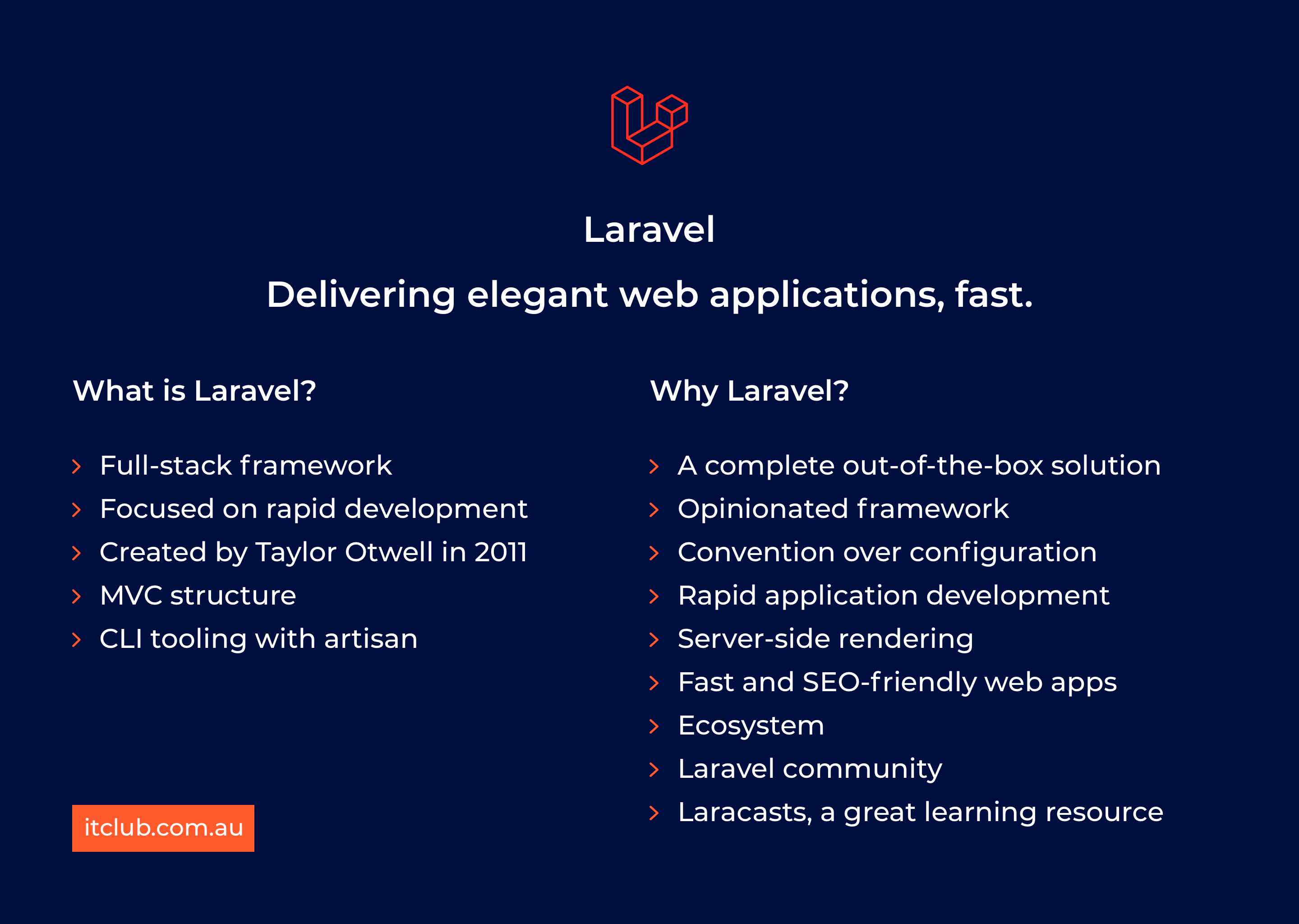 Laravel allows to develop elegant web applications fast. What is Laravel? Why Laravel?