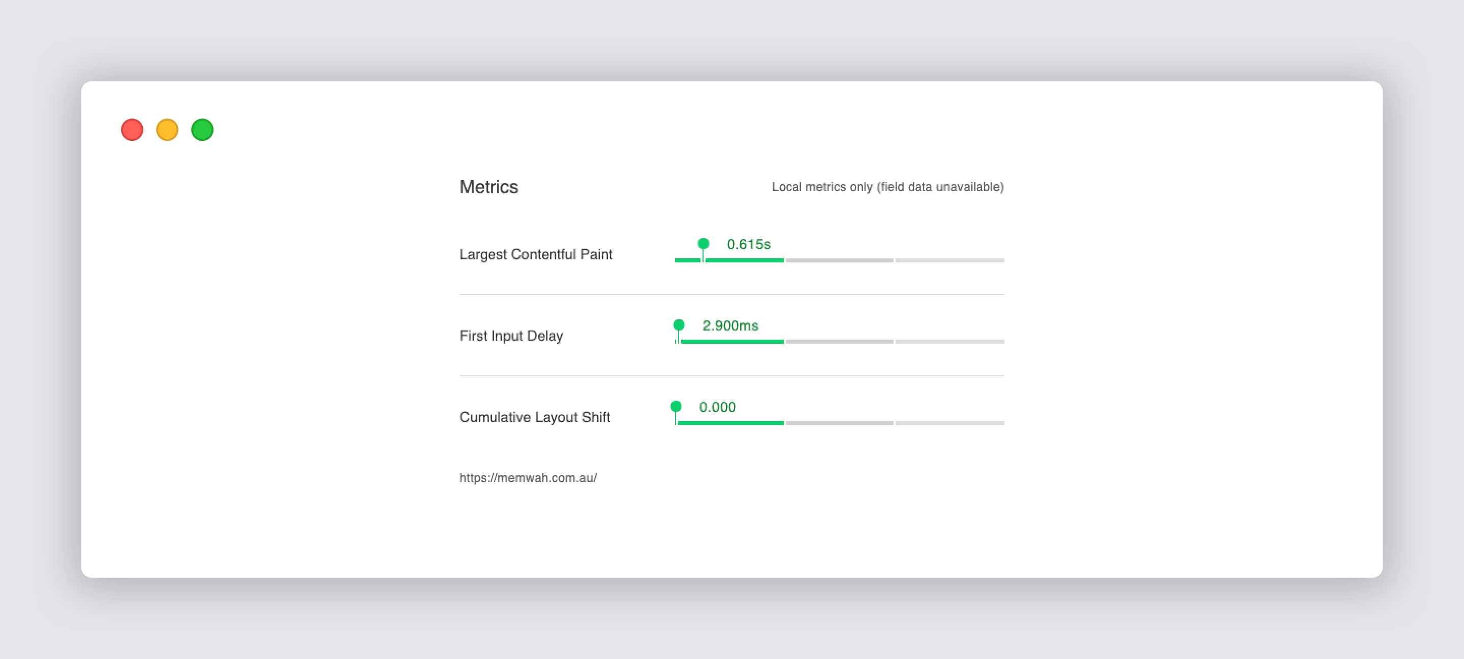 memwah.com.au - Web Vitals metrics